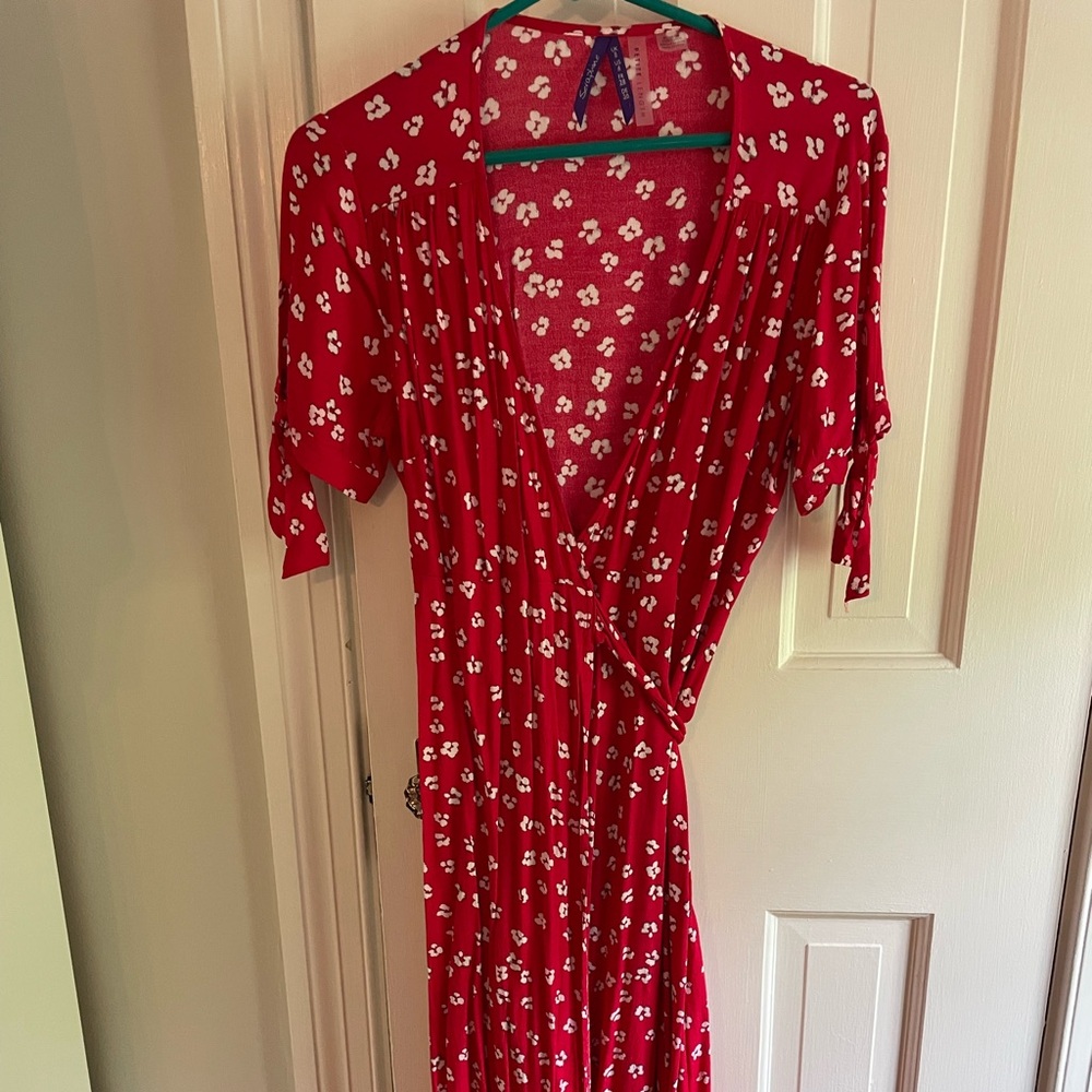 Seraphine Red Floral Maternity Wrap Dress